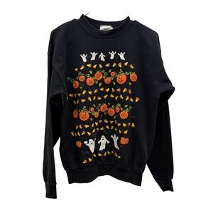 MBC Halloween Ghost Pumpkin Candy Corn Graphic Sweatshirt Womens Large Black VTG